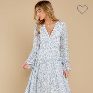 Afternoon Calm Light Blue Floral Print Maxi Dress